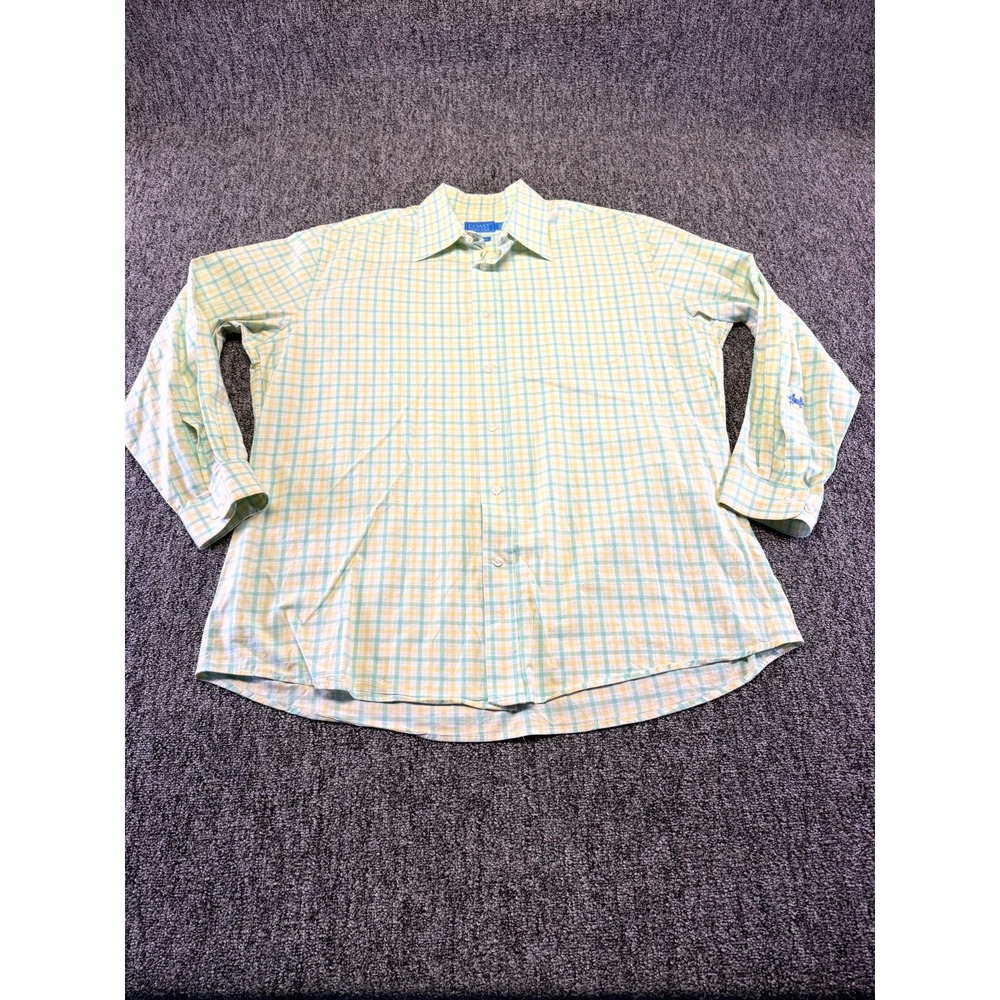 Coast Huntington Shirt Mens Large Beige Plaid Cotton Spandex Button Down Pocket